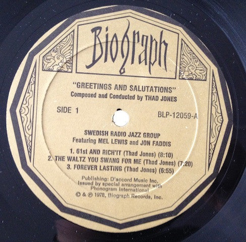 Thad Jones, Radiojazzgruppen Featuring Mel Lewis And Jon Faddis : Greetings And Salutations (LP, Album, RE)