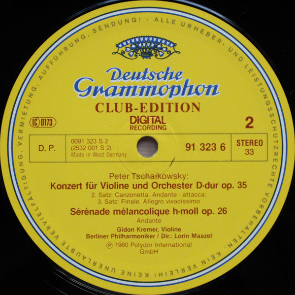 Pyotr Ilyich Tchaikovsky, Gidon Kremer, Berliner Philharmoniker, Lorin Maazel : Violinkonzert, Sérénade Mélancolique (LP, Club)