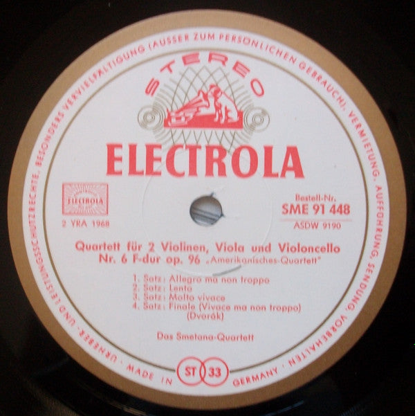 Antonín Dvořák / Pyotr Ilyich Tchaikovsky - Smetana Quartet : Streichquartett Nr. 6 F-dur Op. 96 / Streichquartett Nr. 1 D-dur Op. 11 (LP)