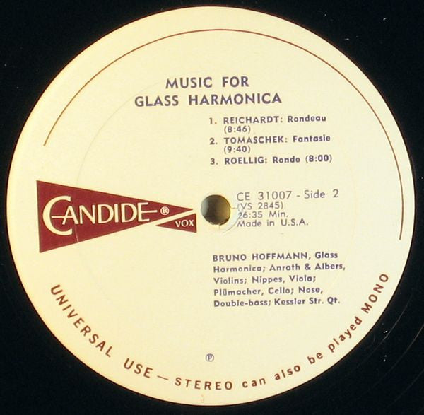 Bruno Hoffmann : Music For Glass Harmonica: Works By Beethoven, Naumann, Schlett, Reichardt, Tomaschek & Röllig (LP, Album, RE)