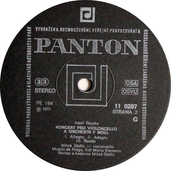 Antonín Vranický / Josef Rejcha - Miloš Sádlo : Koncerty Pro Violoncello (LP)