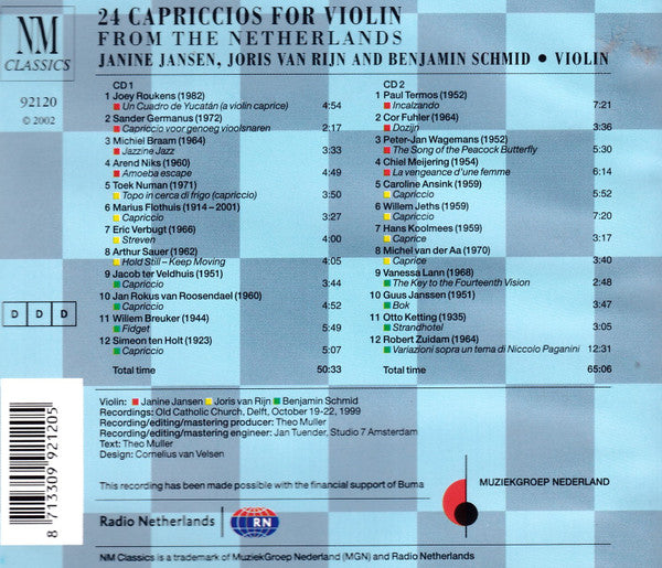 Janine Jansen, Joris Van Rijn And Benjamin Schmid : 24 Capriccios For Violin From The Netherlands (2xCD, Album)