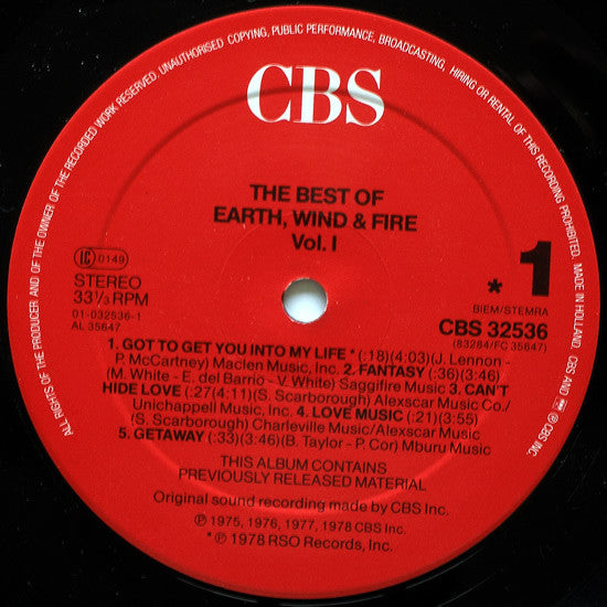 Earth, Wind & Fire : The Best Of Earth, Wind & Fire Vol. I (LP, Comp, RE, Gat)