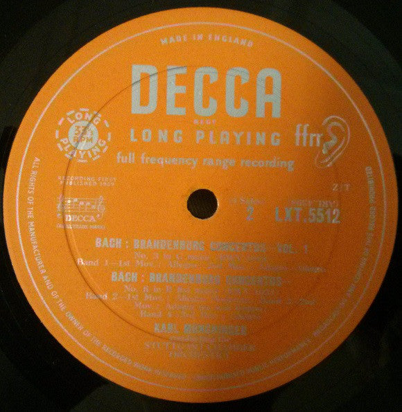 Johann Sebastian Bach - Karl Münchinger Conducting Stuttgarter Kammerorchester : Brandenburg Concertos Nos. 1, 3 & 6 (LP, Mono)