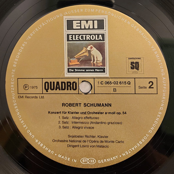 Sviatoslav Richter - Edvard Grieg / Robert Schumann . Orchestre National De L'Opéra De Monte-Carlo . Lovro Von Matacic : Klavierkonzerte (LP, Quad, Gol)