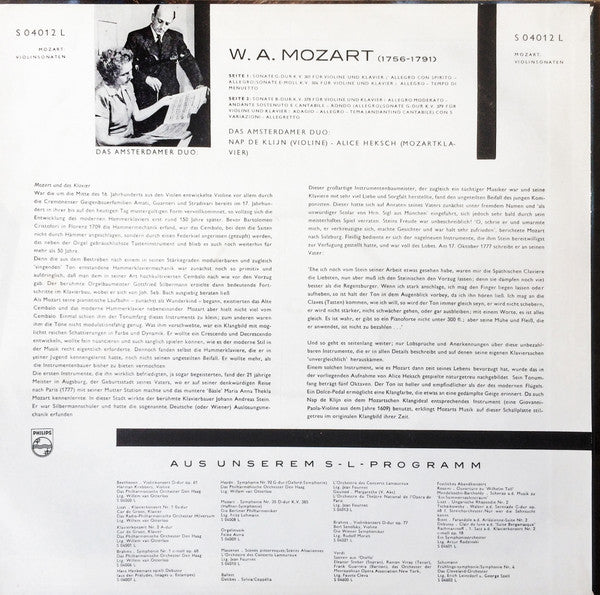Wolfgang Amadeus Mozart, The Amsterdam Duo : Violinsonaten K.V. 301 . 304 . 378 . 379 (LP, Mono, min)