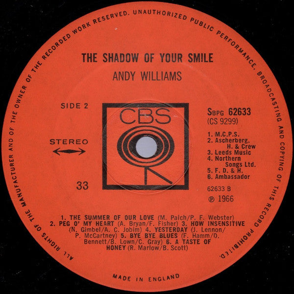 Andy Williams : The Shadow Of Your Smile (LP, Album)