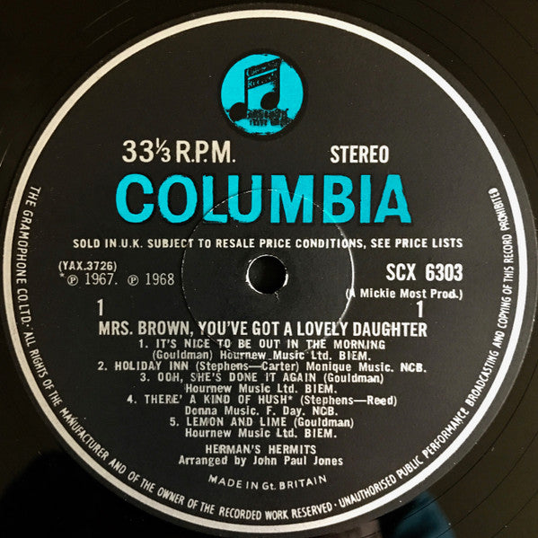 Herman's Hermits : Mrs. Brown, You've Got A Lovely Daughter (Music From The Original Sound Track) (LP, Album)
