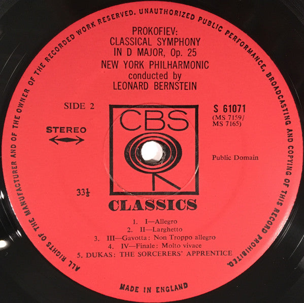 Leonard Bernstein / Georges Bizet / Sergei Prokofiev / Paul Dukas - New York Philharmonic : Symphonie In C / Classical Symphony / The Sorcerer's Apprentice (LP, Album)