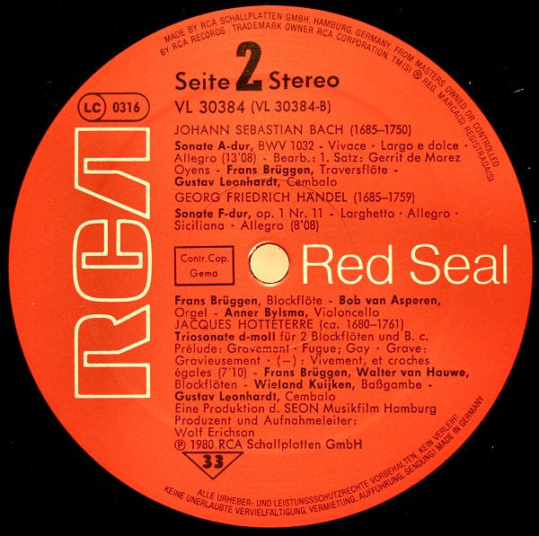 Frans Brüggen Spielt Antonio Vivaldi • Johann Sebastian Bach • Georg Friedrich Händel • Jacques Martin Hotteterre : Frans Brüggen Spielt Vivaldi • Bach • Händel • Hotteterre (LP, Comp)
