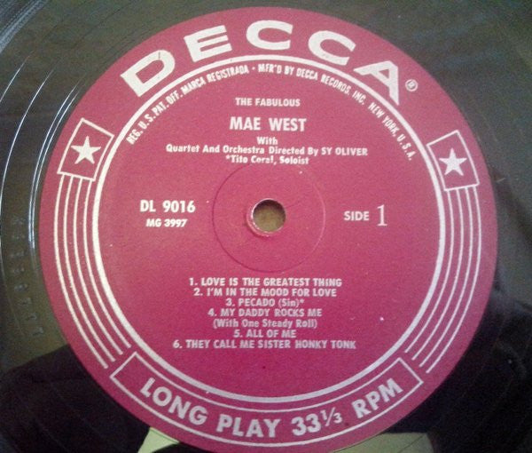 Mae West : The Fabulous Mae West (LP, Album, Mono)