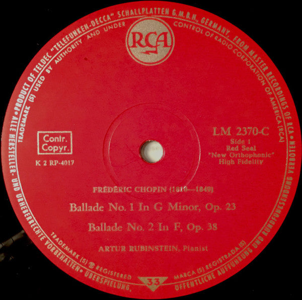 Frédéric Chopin - Arthur Rubinstein : The Chopin Ballades (LP, Mono)