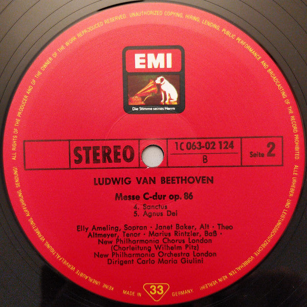 Ludwig van Beethoven - Elly Ameling, Janet Baker, Theo Altmeyer, Marius Rintzler, New Philharmonia Chorus, New Philharmonia Orchestra, Carlo Maria Giulini : Messe C-dur, Op. 86 (LP)