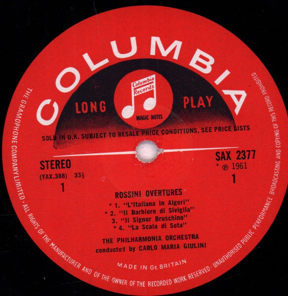 Carlo Maria Giulini Conducts Philharmonia Orchestra : Rossini And Verdi Overtures (LP, Album)