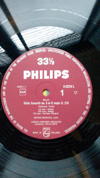 Wolfgang Amadeus Mozart - Arthur Grumiaux - Sir Colin Davis : Violinkonzert G-dur KV 216; Violinkonzert A Dur KV 219 (LP, Album, Mono)