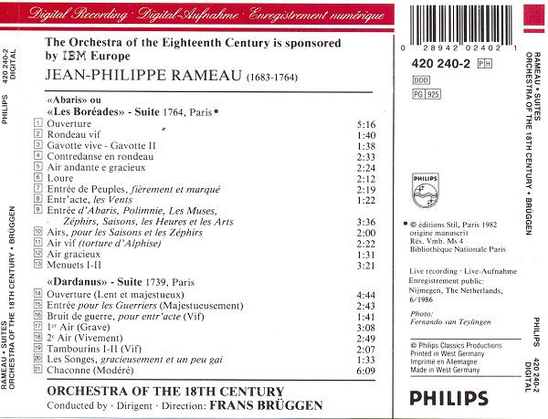 Jean-Philippe Rameau / Orchestra Of The 18th Century, Frans Brüggen : Les Boréades • Dardanus (Suites) (CD, Album)