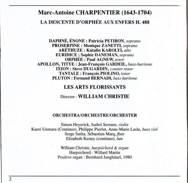 Marc Antoine Charpentier - Les Arts Florissants, William Christie : La Descente D'Orphée Aux Enfers (CD)