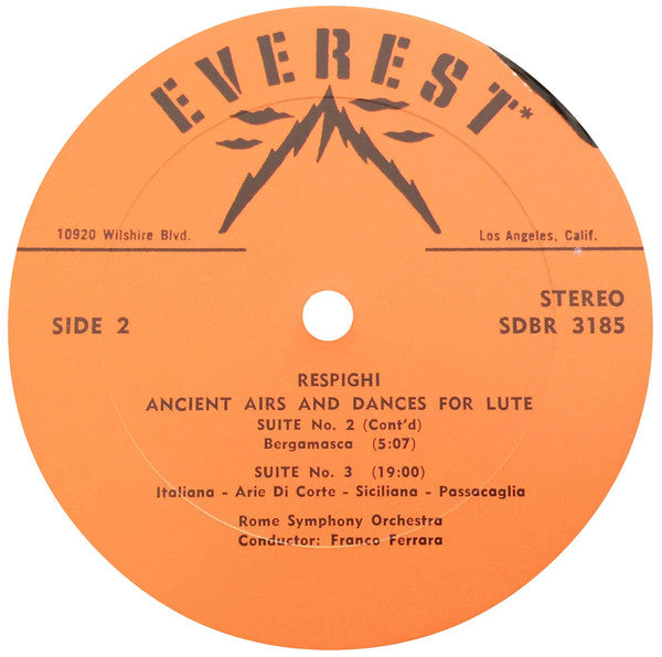 Ottorino Respighi / Symphony Orchestra Of Rome , Franco Ferrara : Ancient Airs & Dances For Lute (LP)