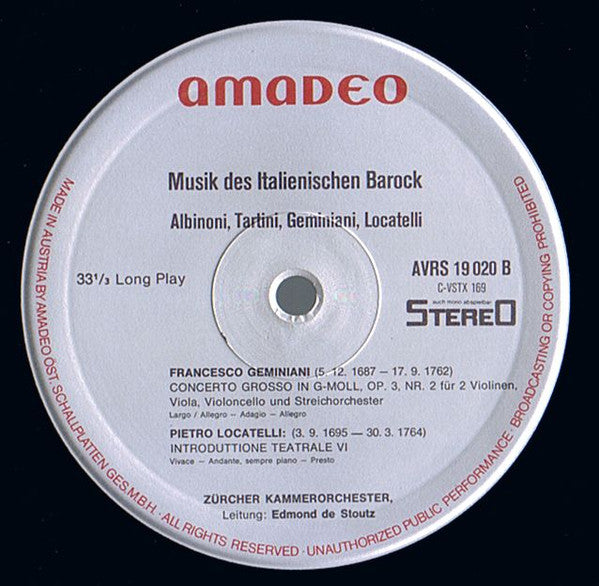 Tomaso Albinoni, Giuseppe Tartini, Francesco Geminiani, Pietro Antonio Locatelli : Musik Des Italienischen Barock (LP, RE)