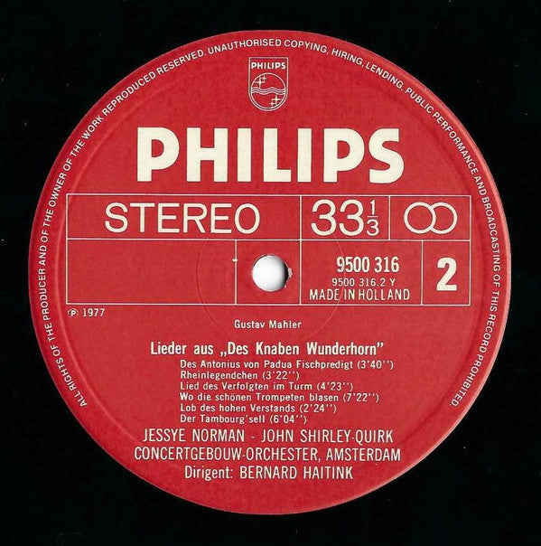 Gustav Mahler – Jessye Norman, John Shirley-Quirk, Concertgebouworkest, Bernard Haitink : Songs From "Des Knaben Wunderhorn" (LP)