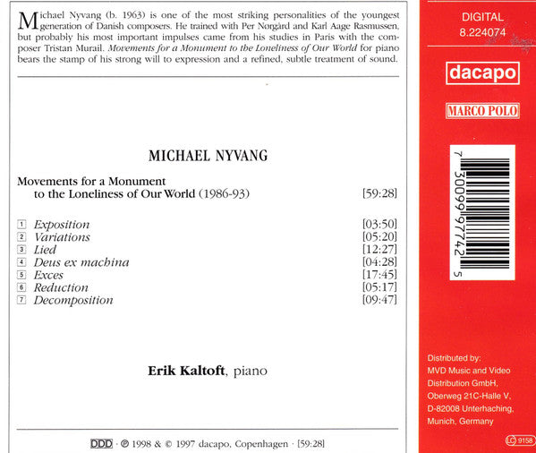 Michael Nyvang : Movements For A Monument To The Loneliness Of Our World (CD, Album)