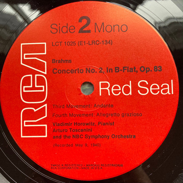 Johannes Brahms - Vladimir Horowitz With Arturo Toscanini And The NBC Symphony Orchestra : Concerto No. 2, In B-Flat, Op. 83 (LP, Album, Mono, RE)