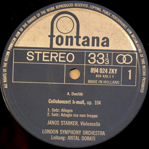 Antonín Dvořák / Max Bruch - London Symphony Orchestra, Janos Starker, Antal Dorati : Cellokonzert / Kol Nidrei (LP, Album)