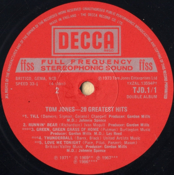 Tom Jones : 20 Greatest Hits (2xLP, Comp)