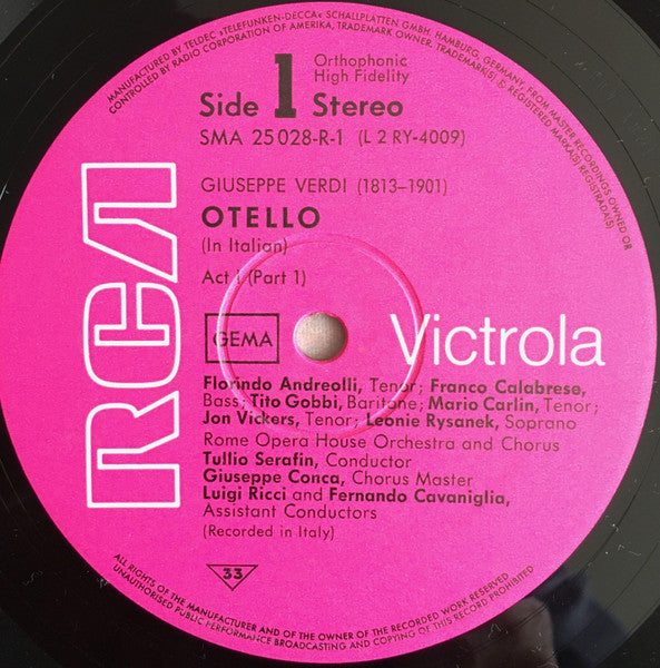 Giuseppe Verdi, Jon Vickers, Leonie Rysanek, Tito Gobbi, Coro Del Teatro Dell'Opera Di Roma Und Orchestra Del Teatro Dell'Opera Di Roma, Tullio Serafin : Otello (3xLP + Box)