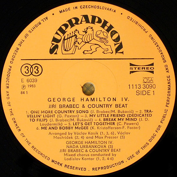 George Hamilton IV, Country Beat Jiřího Brabce : George Hamilton IV, Jiří Brabec & Country Beat (LP, Album, RP)