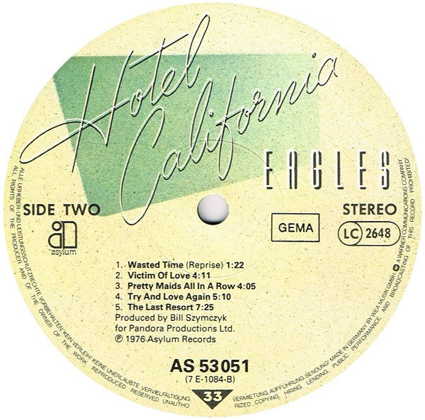 Eagles : Hotel California (LP, Album, RE, Gat)