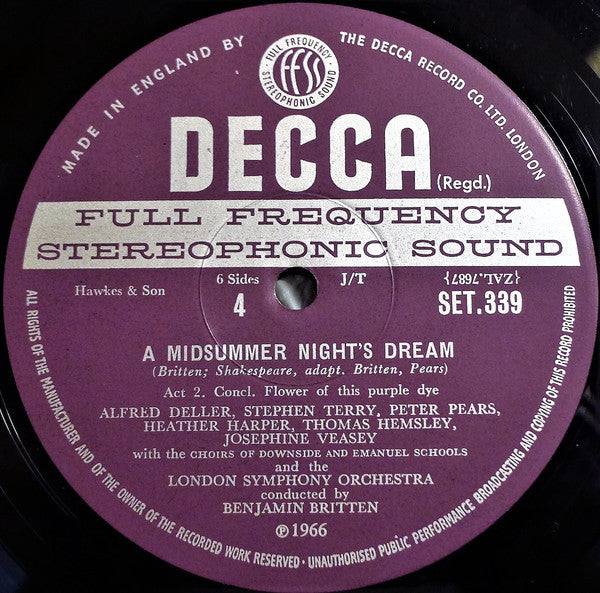 Benjamin Britten - Alfred Deller • Elizabeth Harwood • Peter Pears • Thomas Hemsley • Josephine Veasey • Heather Harper • Stephen Terry • John Shirley-Quirk • Helen Watts • Owen Brannigan • Norman Lumsden • Kenneth MacDonald • David Kelly (7) • Robert Tea : A Midsummer Night's Dream (3xLP, Album + Box)