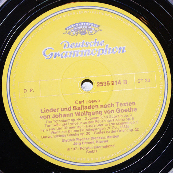 Carl Loewe, Dietrich Fischer-Dieskau, Jörg Demus : Lieder Und Balladen Nach Goethe (LP, RE)