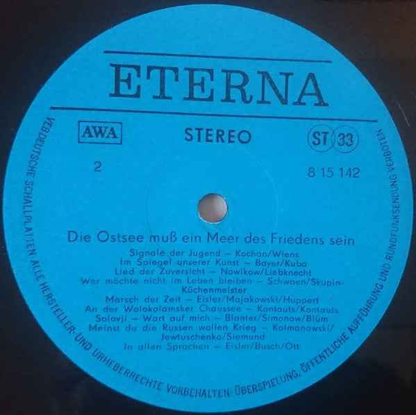 Songgruppe "Neue Horizonte" : Die Ostsee Muß Ein Meer Des Friedens Sein! (LP, Album)