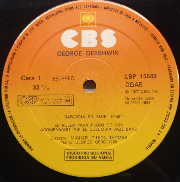 George Gershwin Director Michael Tilson Thomas Acompañado Por The Columbia Jazz Band / New York Philharmonic : Courrèges In Blue (LP, Promo, RE, Gat)