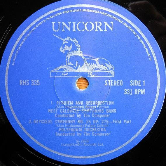 Alan Hovhaness - Polyphonia Orchestra Of London / West Caldwell Symphonic Band : Odysseus Symphony / Requiem And Resurrection (LP)