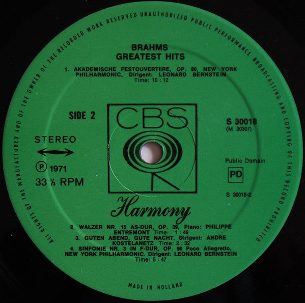 Johannes Brahms : Brahms' Greatest Hits (LP, Comp, RE)
