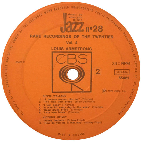 Louis Armstrong With Blanche Calloway, Baby Mae Mack, Hociel Thomas, Bertha "Chippie" Hill, Sippie Wallace, Victoria Spivey : Rare Recordings Of The Twenties Vol. 4 (LP, Comp)