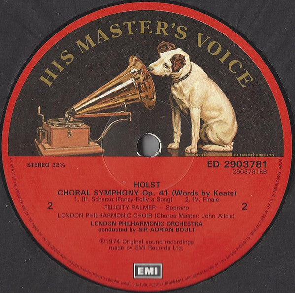 Gustav Holst, Felicity Palmer, London Philharmonic Choir, London Philharmonic Orchestra, Sir Adrian Boult : Choral Symphony (LP, RE, RM)