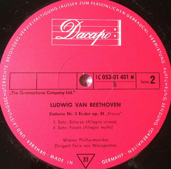 Ludwig van Beethoven - Felix Weingartner, Wiener Philharmoniker : Sinfonie Nr. 3 Es-Dur Op. 55 »Eroica« (LP, Mono)