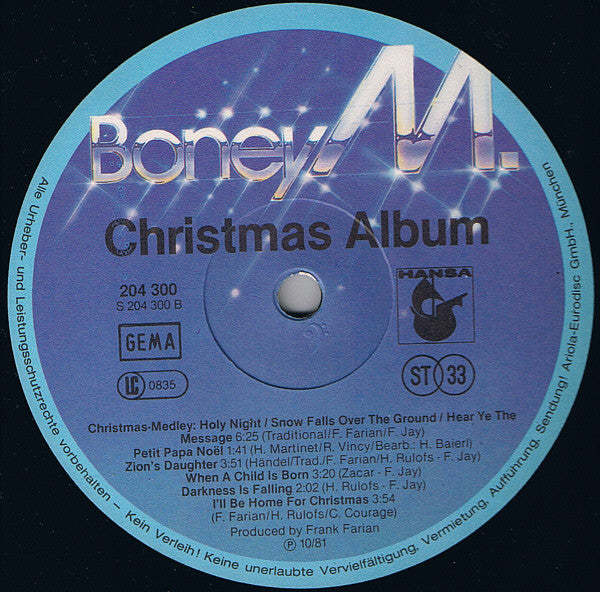 Boney M. : Christmas Album (LP, Album, Blu)