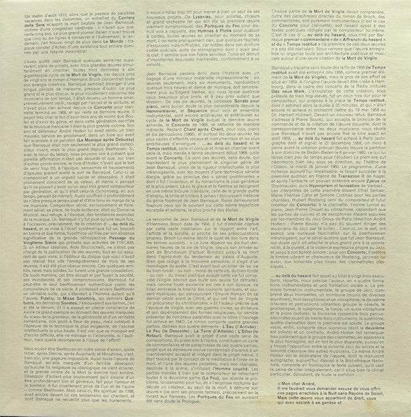 Jean Barraqué - Ensemble 2E2M, Paul Méfano : …Au Delà Du Hasard (1959) (LP, Album, Gat)