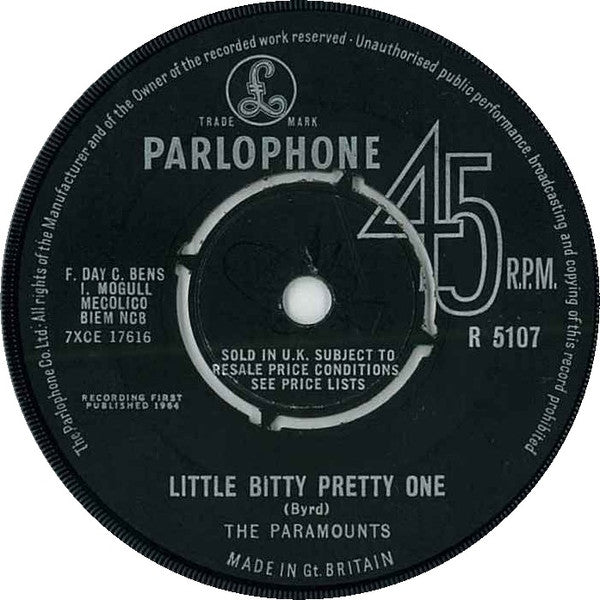 The Paramounts : Little Bitty Pretty One (7", Single)