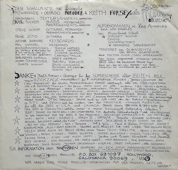 Nina Hagen : Angstlos (LP, Album, Sun)