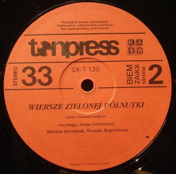 Barbara Kolago, Dorota Gellner : Piosenki I Wiersze Zielonej Półnutki (LP, Album)