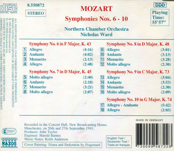 Wolfgang Amadeus Mozart, Northern Chamber Orchestra, Nicholas Ward : Symphonies Nos. 6-10 (CD, Album)
