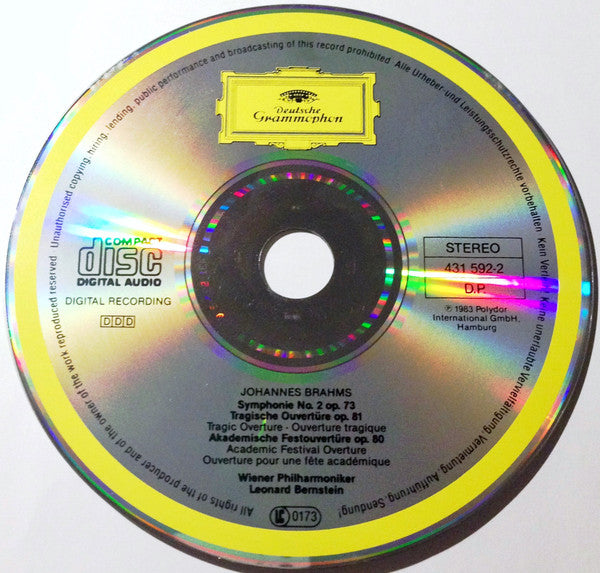 Johannes Brahms, Leonard Bernstein, Wiener Philharmoniker : Symphonie No. 2 / Tragische Ouvertüre / Akademische Festouvertüre (CD, Album)