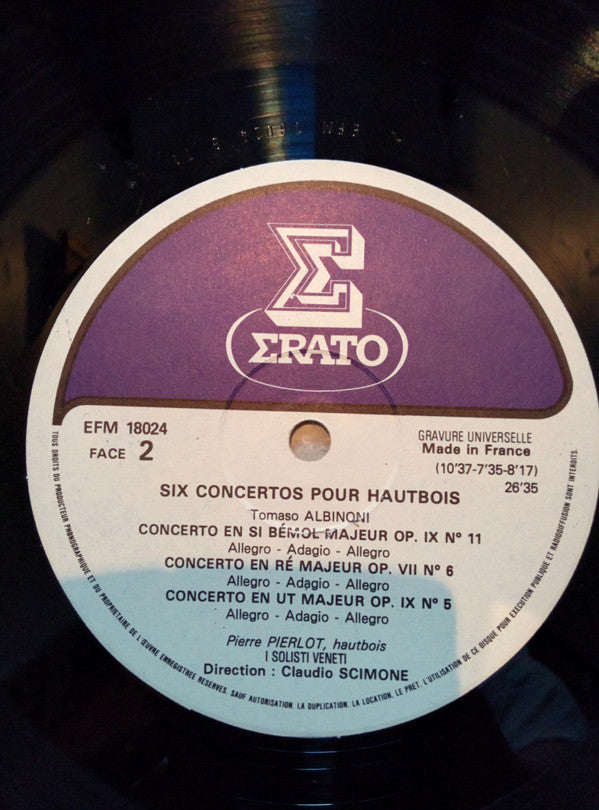Tomaso Albinoni - Pierre Pierlot, I Solisti Veneti / Claudio Scimone : Six Concertos Pour Hautbois (LP, Comp)