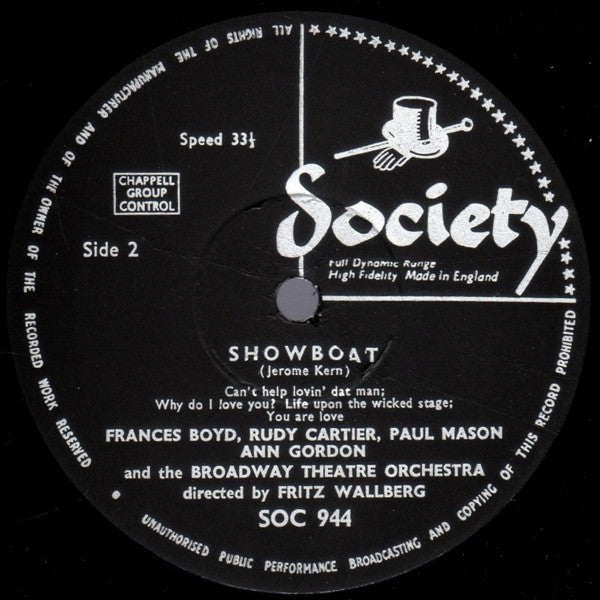 Frances Boyd, Rudy Cartier, Ann Gordon, Paul Mason (28), Broadway Theatre Orchestra Directed By Fritz Wallberg : Jerome Kern's Showboat (LP, Album, Mono)