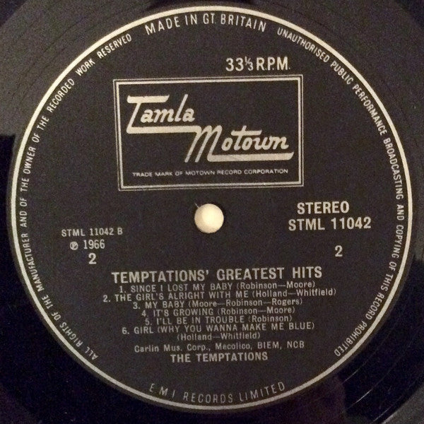 The Temptations : Greatest Hits (LP, Comp, RE)